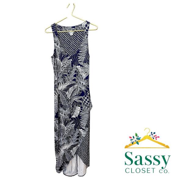 Tommy Bahama Navy White Leaf Print Maxi Dress Sleeveless V‑Neck Women’s S - Picture 2 of 8